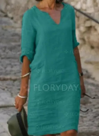 Image of Nora | Loose Linen Summer Dress with V-Neck