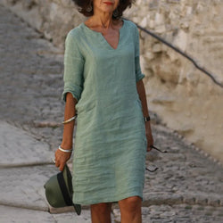 Image of Nora | Loose Linen Summer Dress with V-Neck