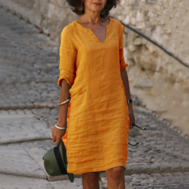 Image of Nora | Loose Linen Summer Dress with V-Neck
