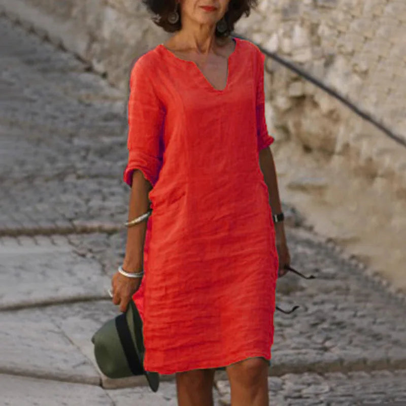 Image of Nora | Loose Linen Summer Dress with V-Neck