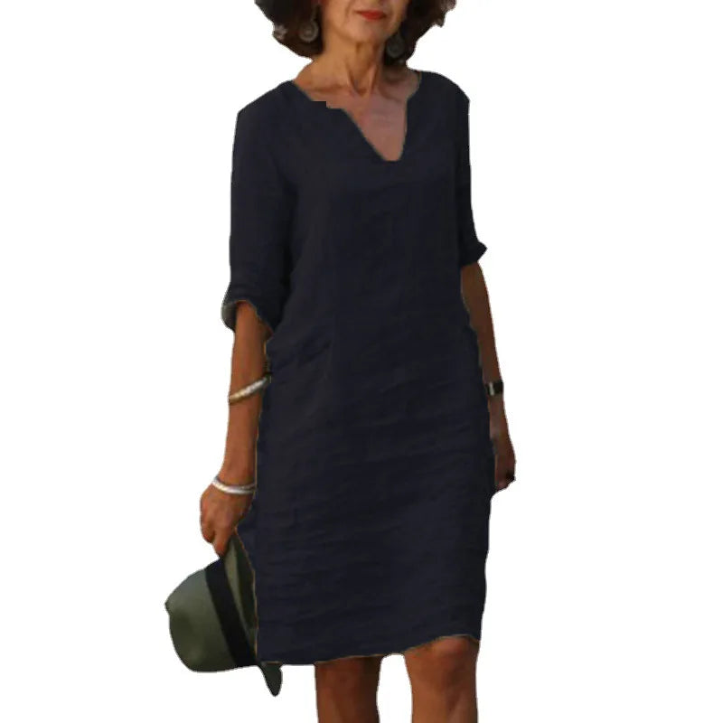 Image of Nora | Loose Linen Summer Dress with V-Neck