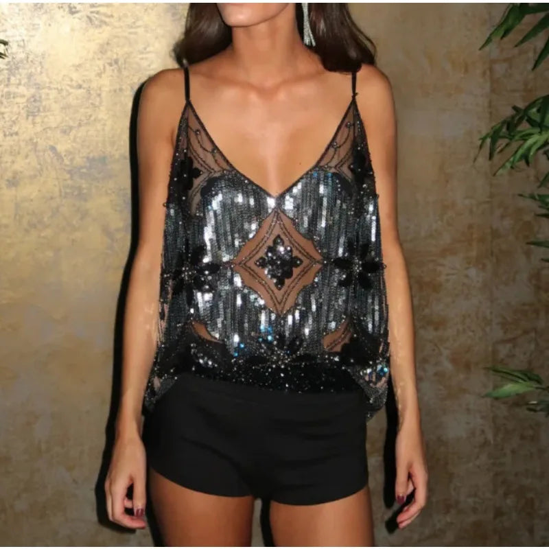 Image of Eliza | Sparkling Sheer Party Top with Sequins
