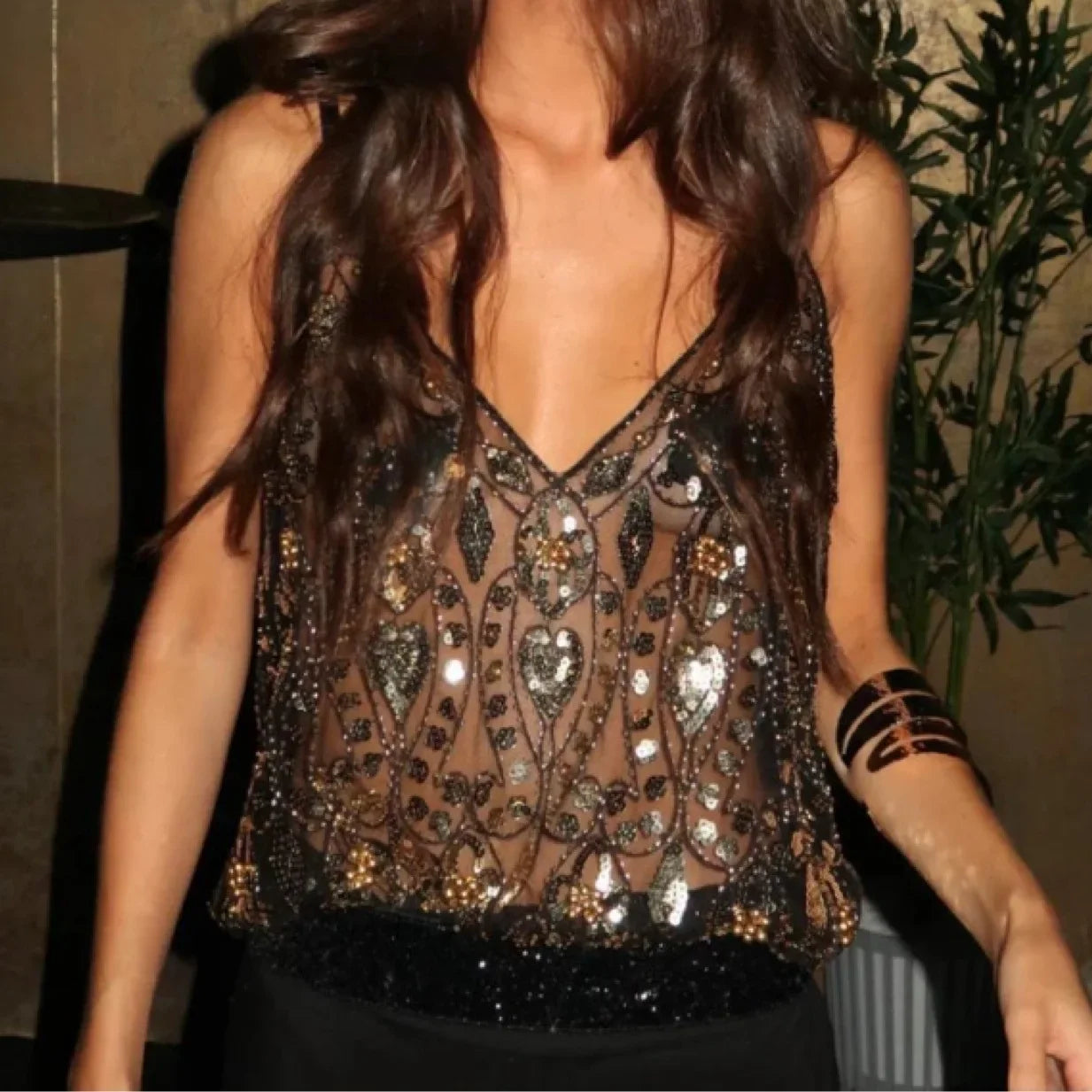 Image of Eliza | Sparkling Sheer Party Top with Sequins