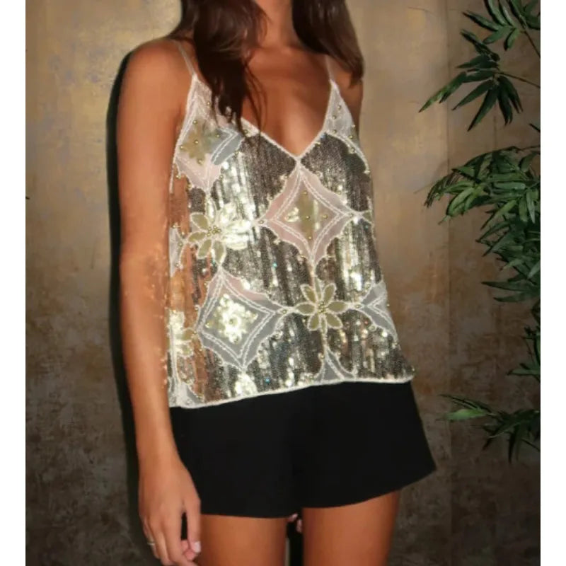 Image of Eliza | Sparkling Sheer Party Top with Sequins